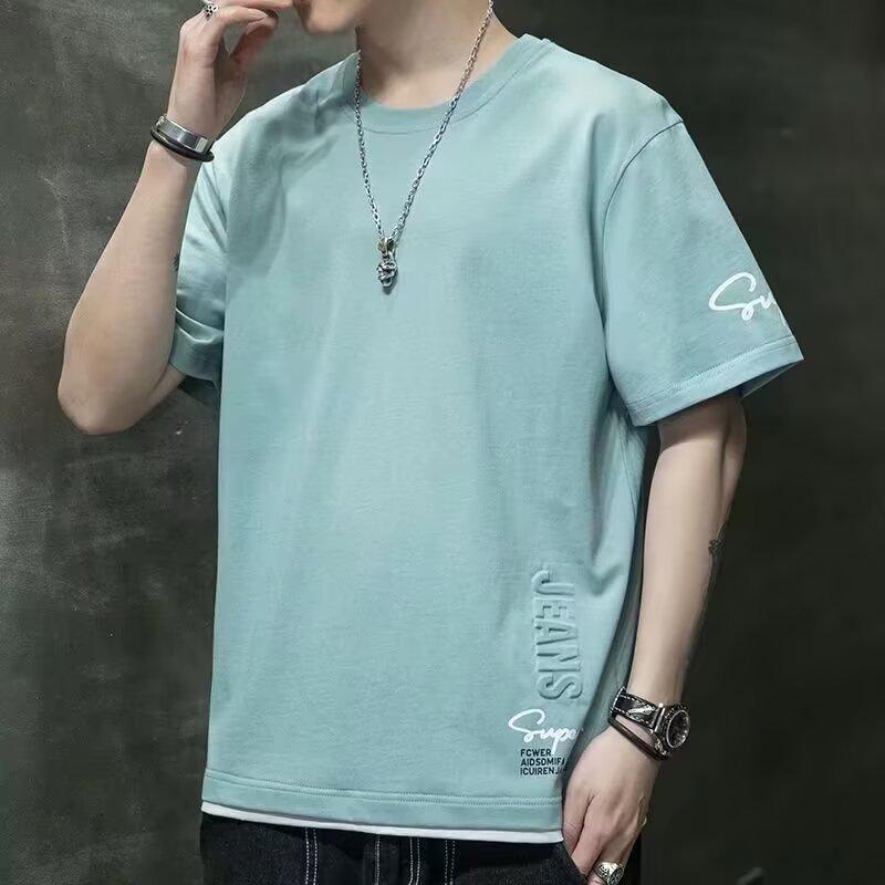 Fake Two-Piece Short-Sleeved T-Shirt Men'S Summer New Youth Leisure Sports Round Neck Short-Sleeved Thin Bottoming Shirt Trendy Brand
