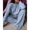 IHUASU Women's Autumn Solid-color Long-sleeved Loose Striped Hooded Casual Suit
