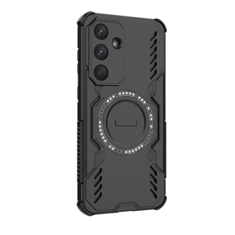 For Samsung Galaxy S25 FE Magnetic Case WANLONFENG DJ Series PC TPU Phone Cover with 2Pcs Tempered Glass Film