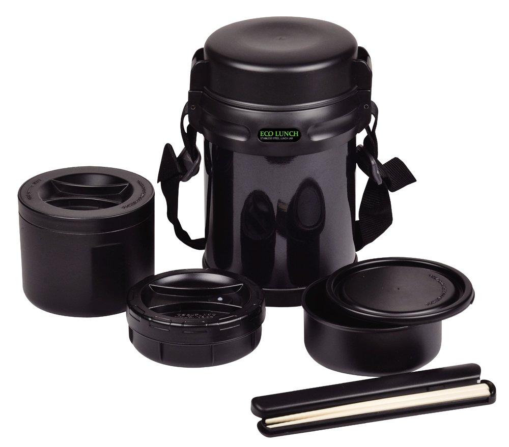 Pearl Metal Insulated Lunch Holds Approximately 3 Rice Double Stainless Steel Lunch Eco Box, Bowls, Jar, 1800mm, Black, Lunch, HB-254