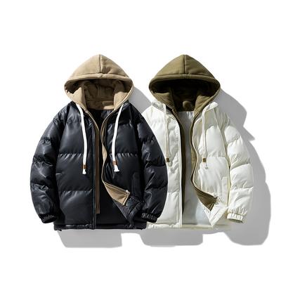 New Cotton-padded Men's and Women's Winter Thick Down Jacket Couple Hooded Fake Two Coats