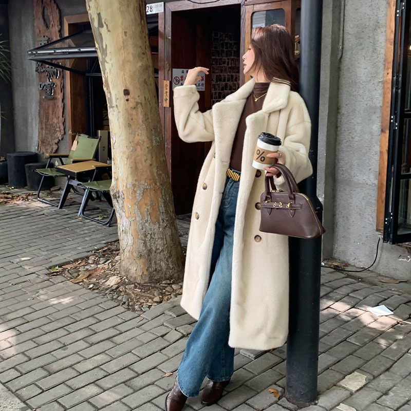 Fashion Women Faux Mink Fur Coat Winter Warm Plush Jacket Long Comfortable Eco Friendly Outerwear