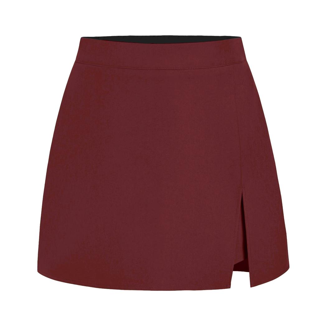 Women's Solid Color Suede Skirt High Waisted Metal Buckle Wrapped Hip Short Skirt Mini Skirt