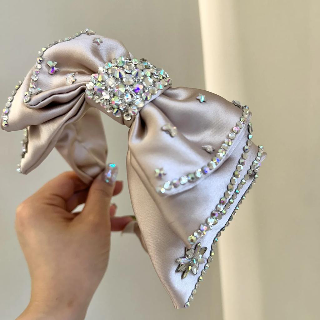 Crystal Women Headband Wide Side Big Bowknot Hairband Classic Casual Turban Girls Headwear Hair Accessories