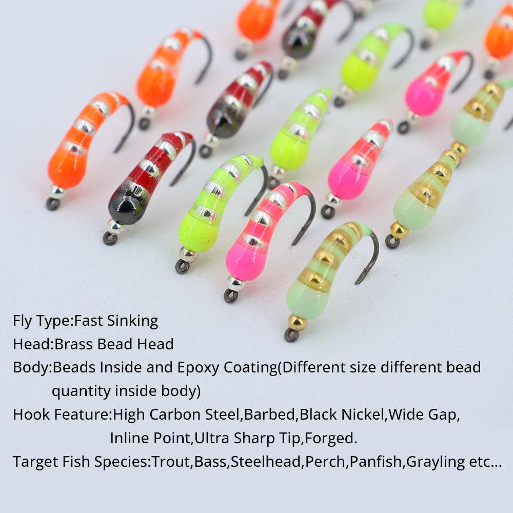 5 Stück #6 #8 #10 #12 Eisangeln Epoxidnymphe Messingperlenkopf Schnell sinkend Scud Bug Wurm Fliege für Forellen Panfish Angelköder