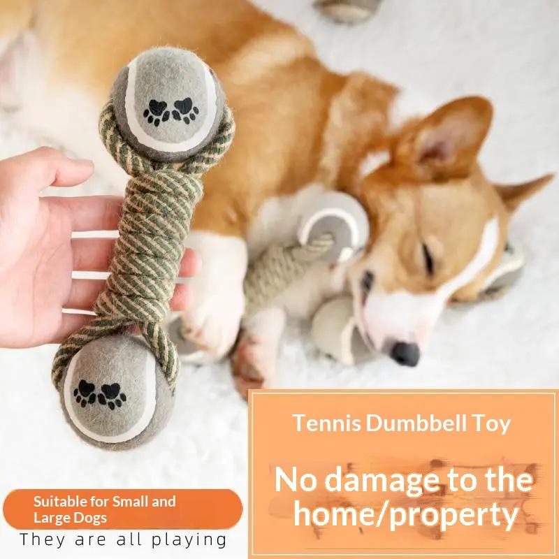 Eco-Friendly Cotton Rope & Tennis Ball Dog Chew Toy with Handle for Boredom Relief-Indoor/Outdoor Use