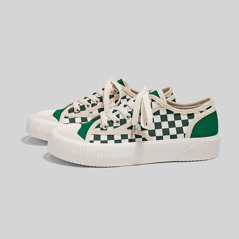 Low-top platform canvas shoes women's checkerboard shoes versatile casual shoes student cloth shoes