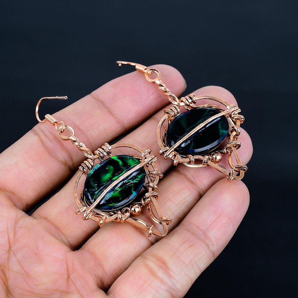 Dico Glass Earrings Gemstone Jewelry, 999 Copper Wire Wrapped Earrings, Handmade Beautiful Jewelry Earrings