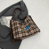 Large Capacity Backpack Women's Commuter Bag Plaid Tote Bag Cartoon Dog Shoulder Bag