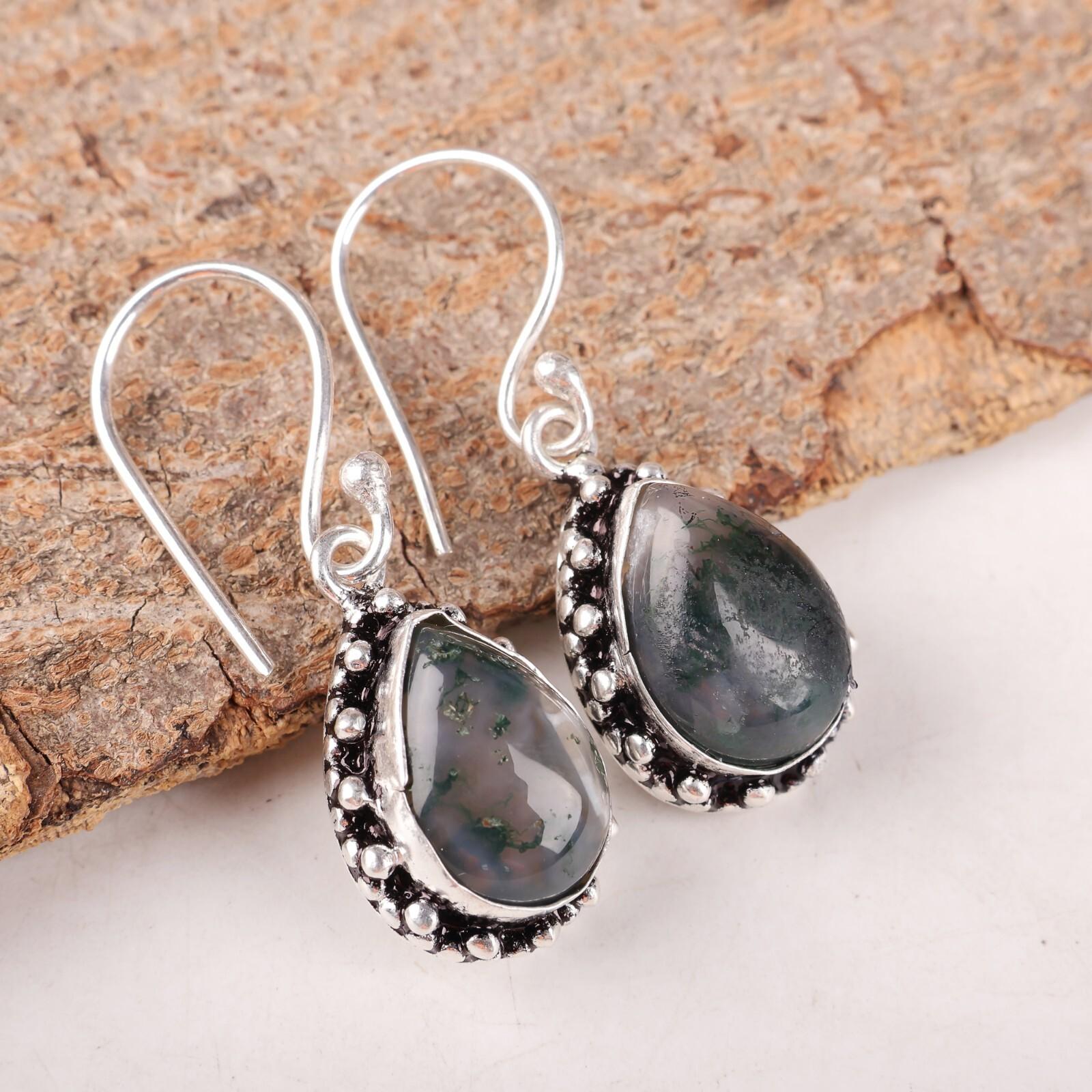 

Natural Moss Agate Gemstone 925 Sterling Silver Jewelry Handmade Earrings 1.41 EE-97-33