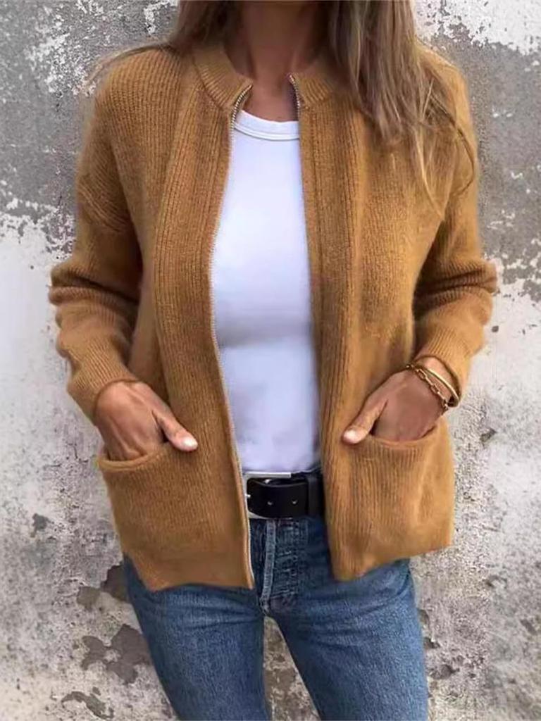 2024 Women's Autumn/Winter Bestseller Casual Stand-Up Collar Zipper Jacket with Pockets