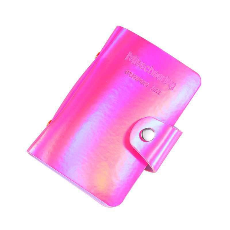 

Pu Laser Rectangular Nail Art Stamping Plate Holder Bag 20 Slot Template Card Storage Bag For Gel Polish Album Stencil Case рожевий червоний колір