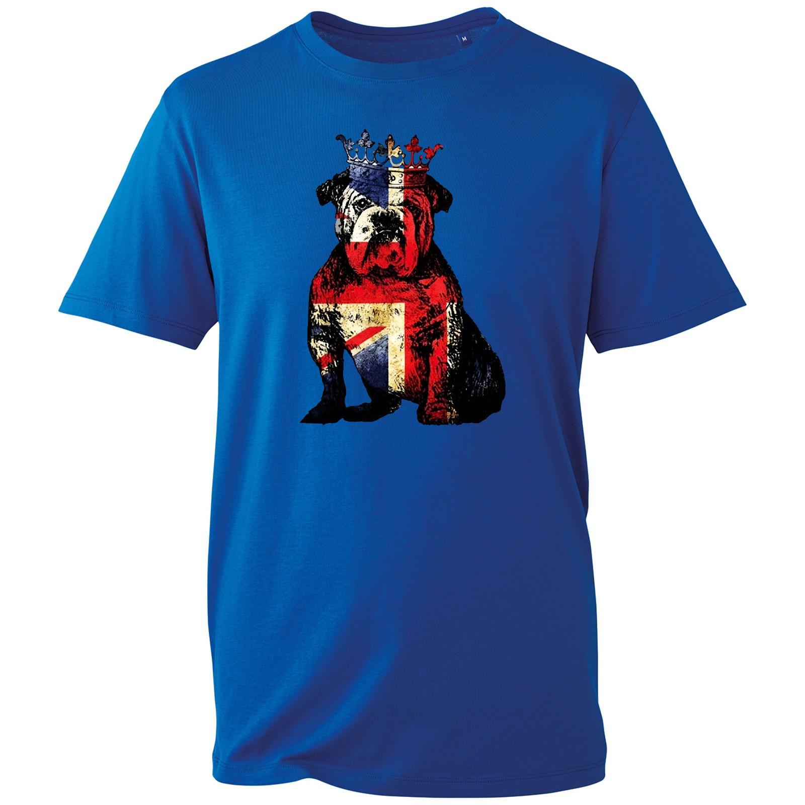 British Bulldog Union Jack T Shirt Mens UK Flag King Crown Patriotic Graphic Tee S