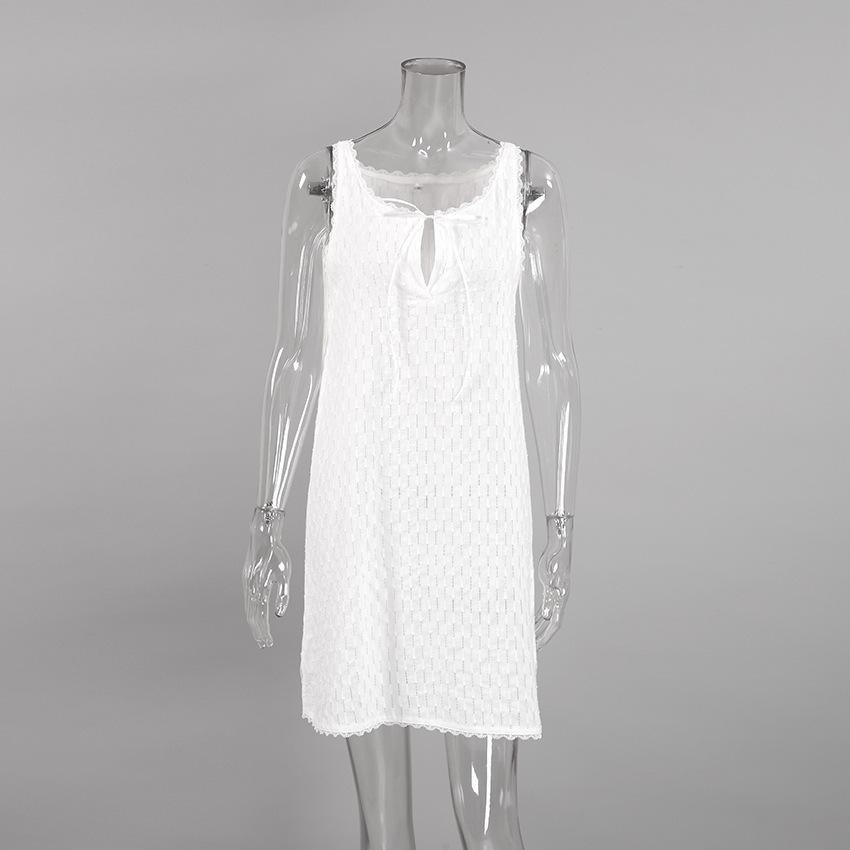 2025 Spring/Summer Women's Cotton Silk Spaghetti Strap Nightdress - Sexy, Hollow-Out, Fashionable Short Skirt Pajamas