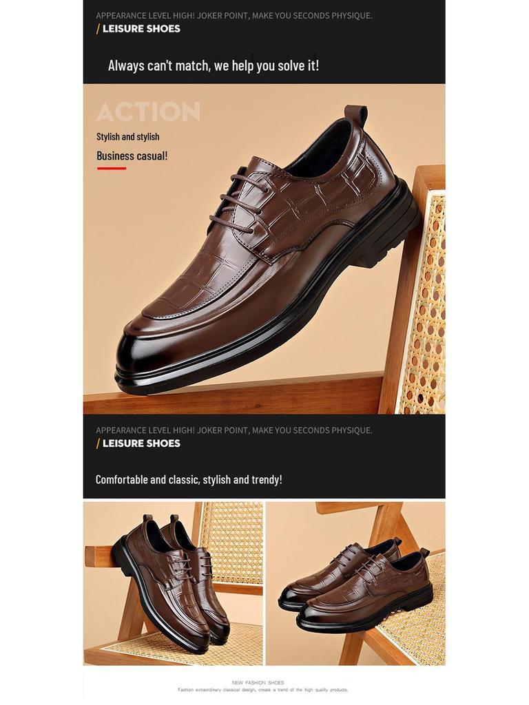 Men's Formal Genuine Leather Derby Shoes - Cowhide, Breathable, Casual, British Style, Wedding Groom Shoes