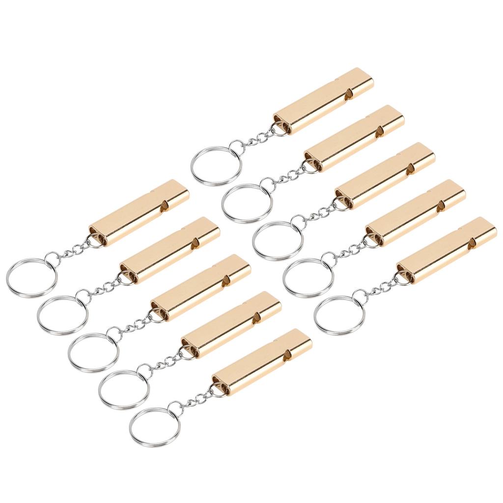 10Pcs Aluminum Alloy Emergency Survival Whistle Double Tube High Frequency Survival Whistle with Keychain