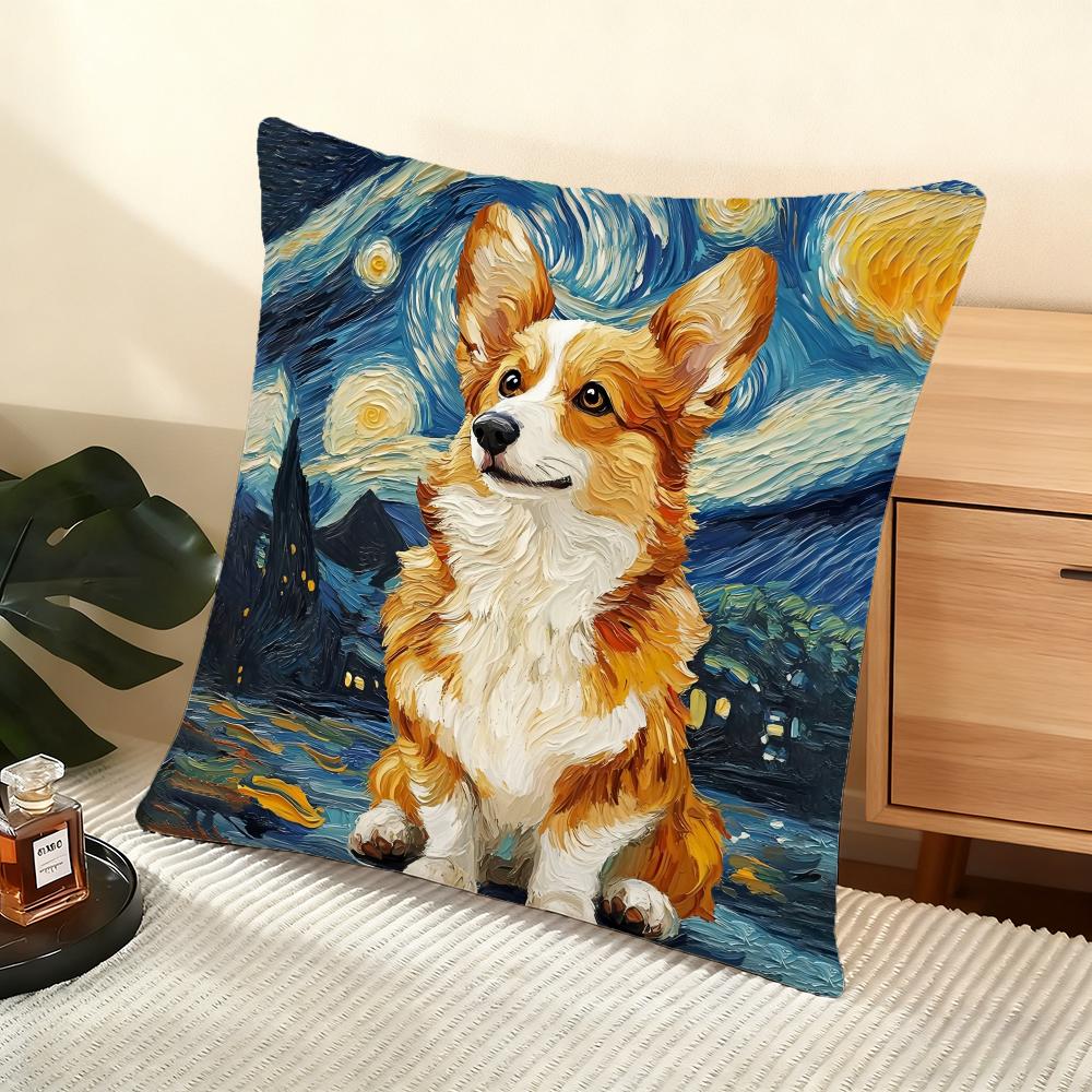 Catoon Starry Sky Dog Cushion Cover Soft Short Plush Pillow Cover Smooth Cozy Texture Aesthetic Cushion Case Home Decor