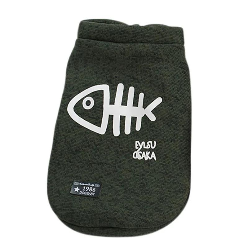 

Милая флисовая одежда для домашних животных с рисунком рыбьей кости, теплая толстовка с капюшоном для собак, свитер на осень-зиму, жилет для собак с пуговицами, куртка с коротким рукавом для собак, жилет S зелёный