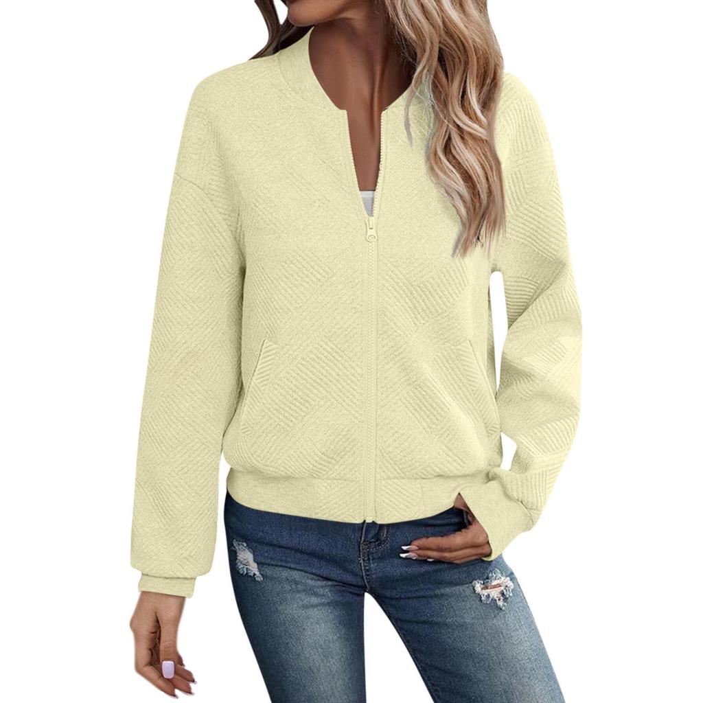 2024 New Autumn Long Sleeve Zipper Cardigan Solid Color Jacket