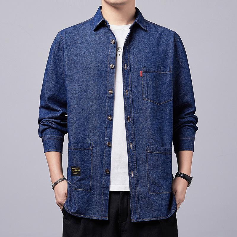 Podzimní japonská retro bunda Džínová košile Pánská dlouhý rukáv Volná ležérní košile bunda z čisté bavlny