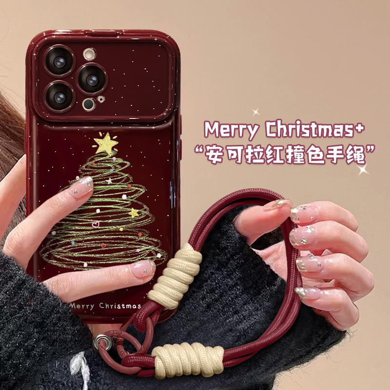 Christmas tree lanyards are suitable for iPhone 16 PRO large window phone cases, Huawei, OPPO, Xiaomi, VIVO Wine Red 15/17