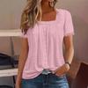 2025 Summer European & American Square Neck Eyelet Jacquard Short Sleeve Women's Top