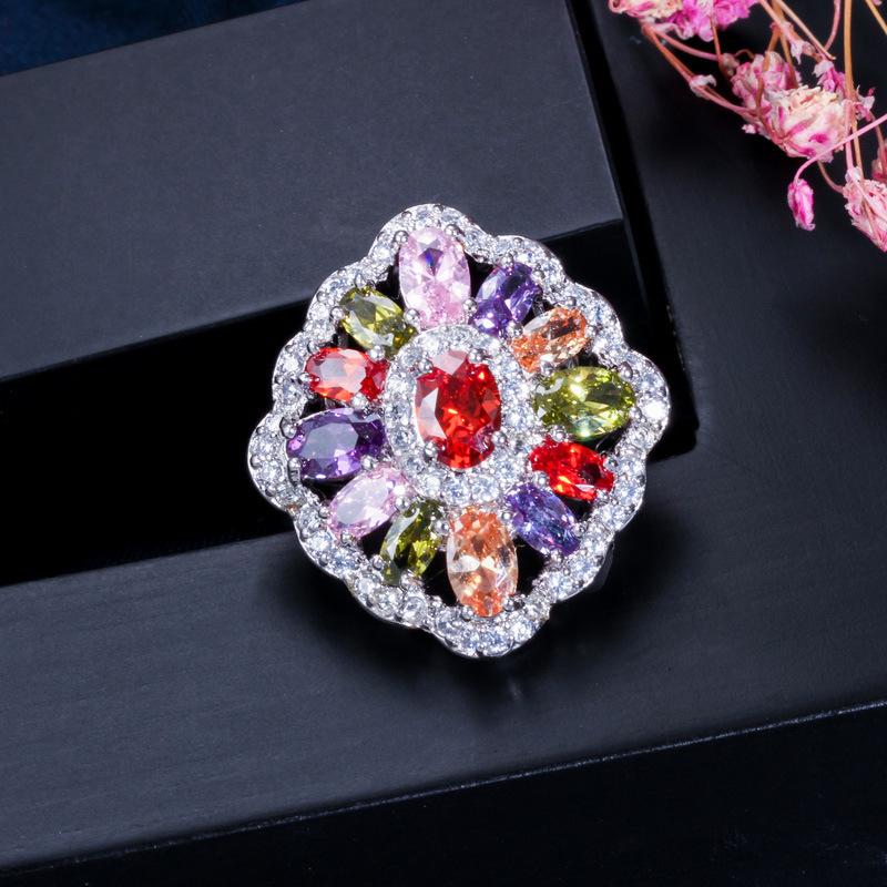Colored Ring Aaa Zircon Platinum Plated Ladies Ring Jewelry