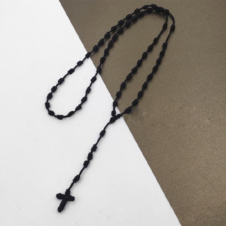 Multipurpose Hand Knotted Crossing Rosary Necklace Sturdy Cotton Thread Jewelry Accessory for Mindfulness Stylish Outfits