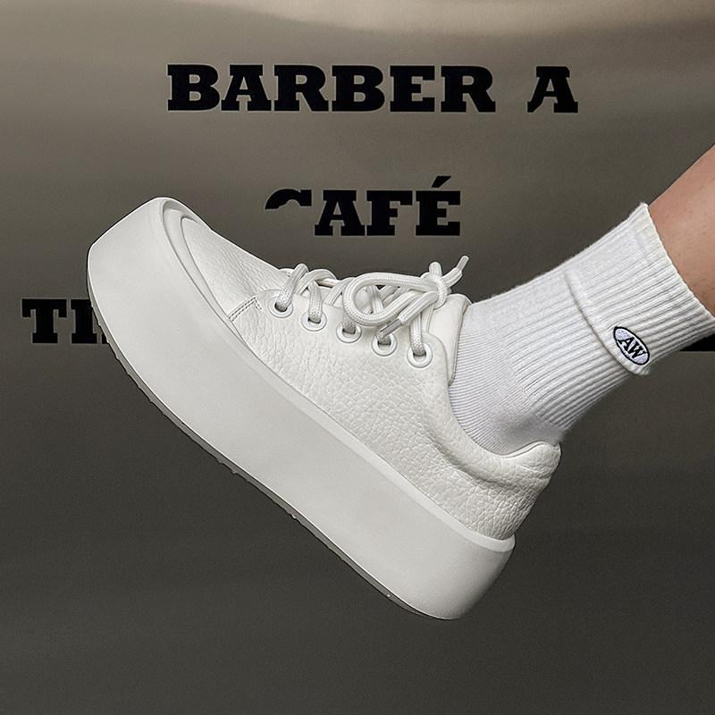 White Thick-Soled Men'S Niche Inner Height-Increasing Board Shoes Men'S Tide Shoes White Shoes Casual Shoes Muffin Shoes