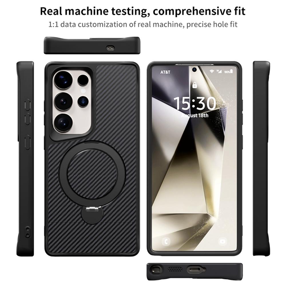 For Samsung Galaxy S25 Ultra Phone Case with Magnetic Kickstand TPU + PC Carbon Fiber Back Cover
