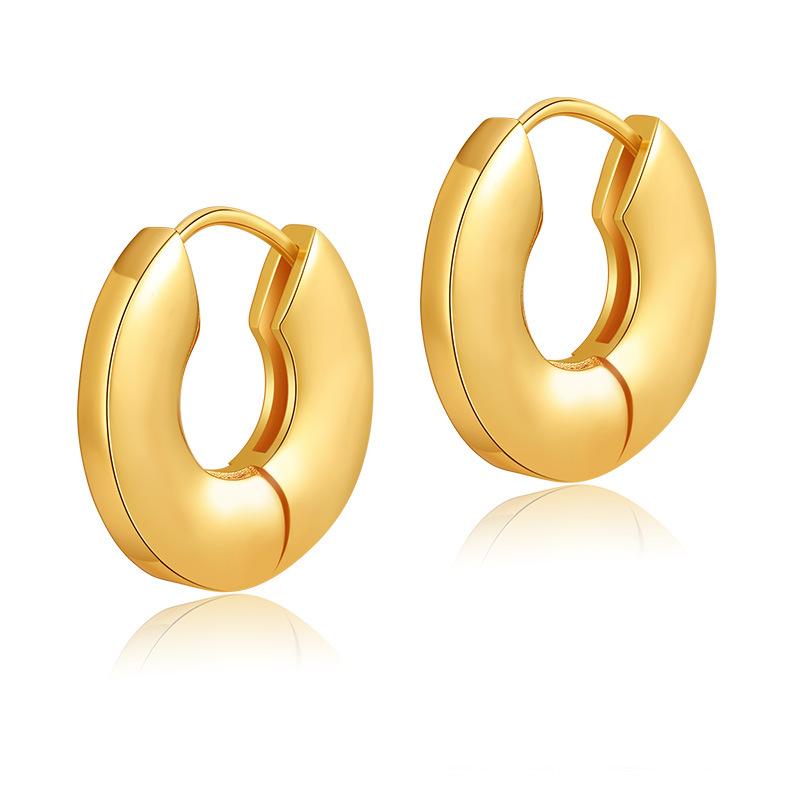 Gold Color Smooth Metal Chunky Hoop Earrings for Women Girls Fashion Punk C-Shaped Spiral Pattern Ear Buckle Lightweight Jewelry