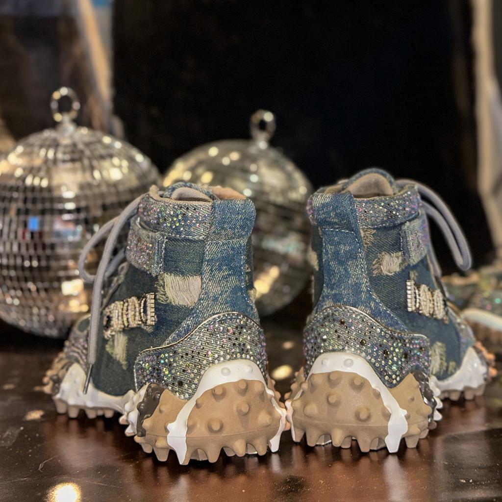 Fashion Luxury High-top Women's Sneakers Fashion Luxury Rhinestone Ladies Shoes 2025 New Outdoor Platform Female Sports Shoes Vulcanize