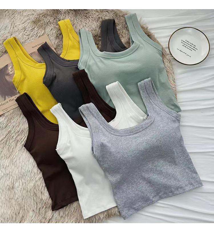 Candy Color Women’s Strappy Crop Tank Top with Padded Cup - Slim Fit