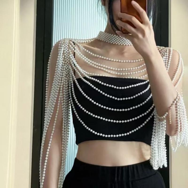Handmade Pearl Finger and Shoulder Body Chain Costume Accessory