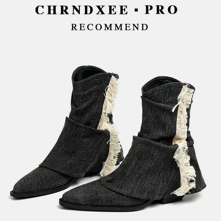 Beginning Series Shu Pants Boots Fried Street Fringed Retro Western Cowboy Boots Piled High Heels Autumn and Winter Pointed Sleeve Short Boots Women