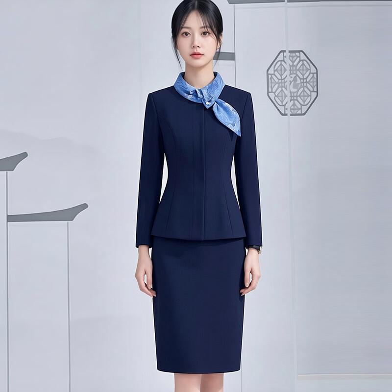 Treamon New Chinese Style Navy Blue Women s Professional Suit Set XL