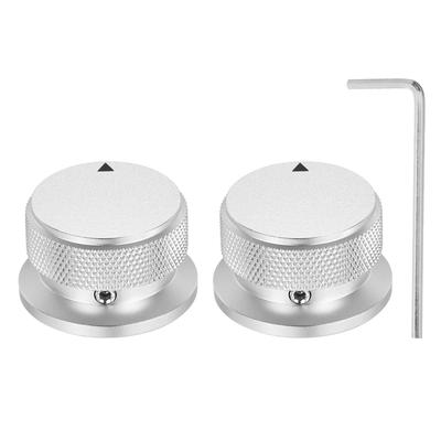 Uxcell Bouton de Potentiomètre Universel en Aluminium pour Contrôle du Volume et de la Tonalité avec Indicateur Flèche pour Bouton Argenté 2 Pièces, 1/4" (6mm) Guitare, 4/5" (34x20mm)