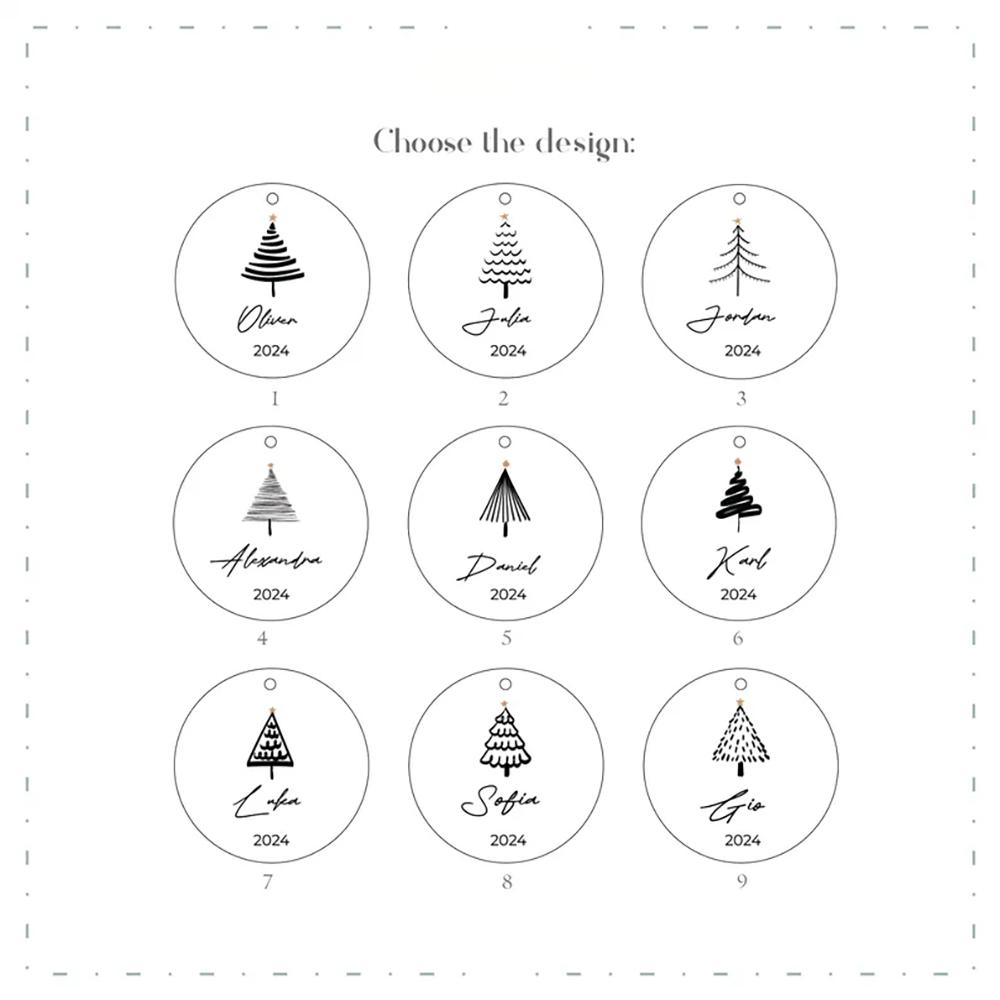 Personalized 5Pcs Christmas Tree Wood Ornament Minimalist Tree Baubles Winter Wedding Favors Keepsake Home Hanging Decoration