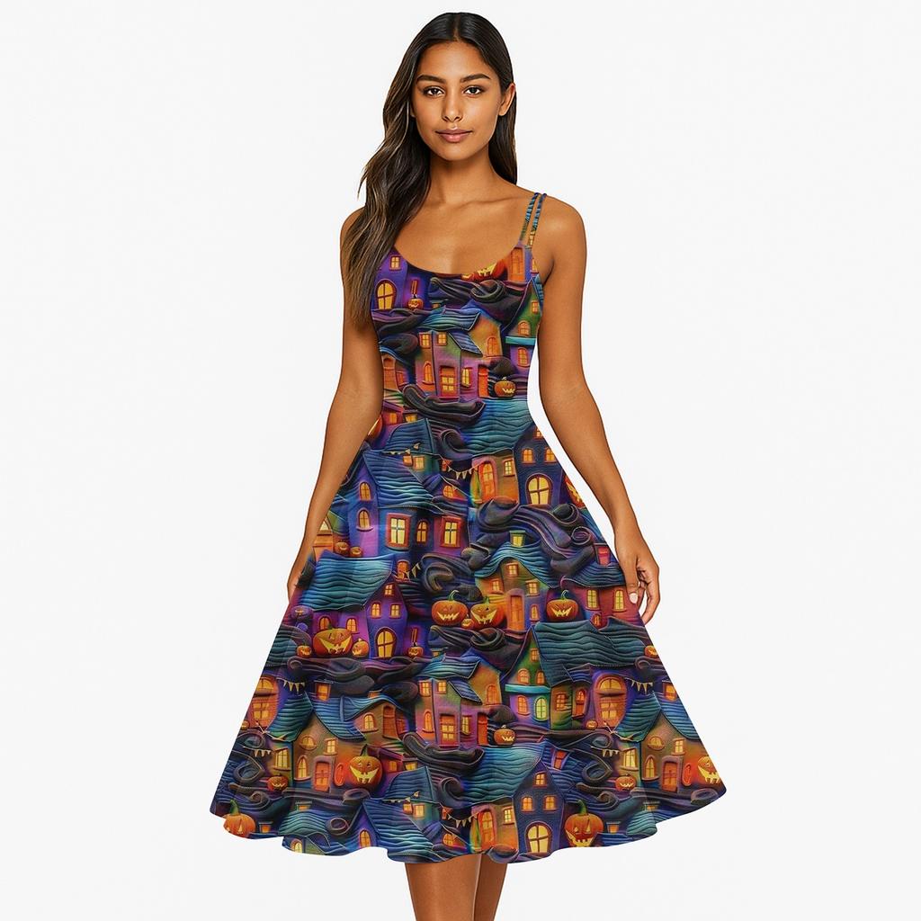 Women's Fashion Casual Halloween Print Sexy Off Shoulder Punk Retro Dress