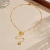 DIEYURO 316L Stainless Steel Golden Classic Face Sun Totem Ball Y-shaped tassel Pendant Necklace Lady Trend Neck Chain Jewelry