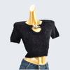 Early Spring and Autumn New Soft Plush Short Design High Waist Navel Short Sleeve Slim Fit Top Gyaru Sexy