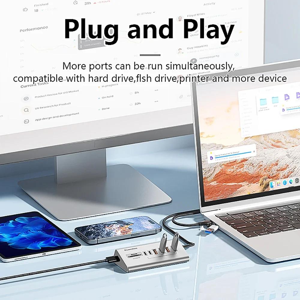 10Gbps USB 3.2 Docking Station Hub Type C Splitter Data Transfer Adapter with Card Reader Multi 7/8 Ports Switch For PC Laptop