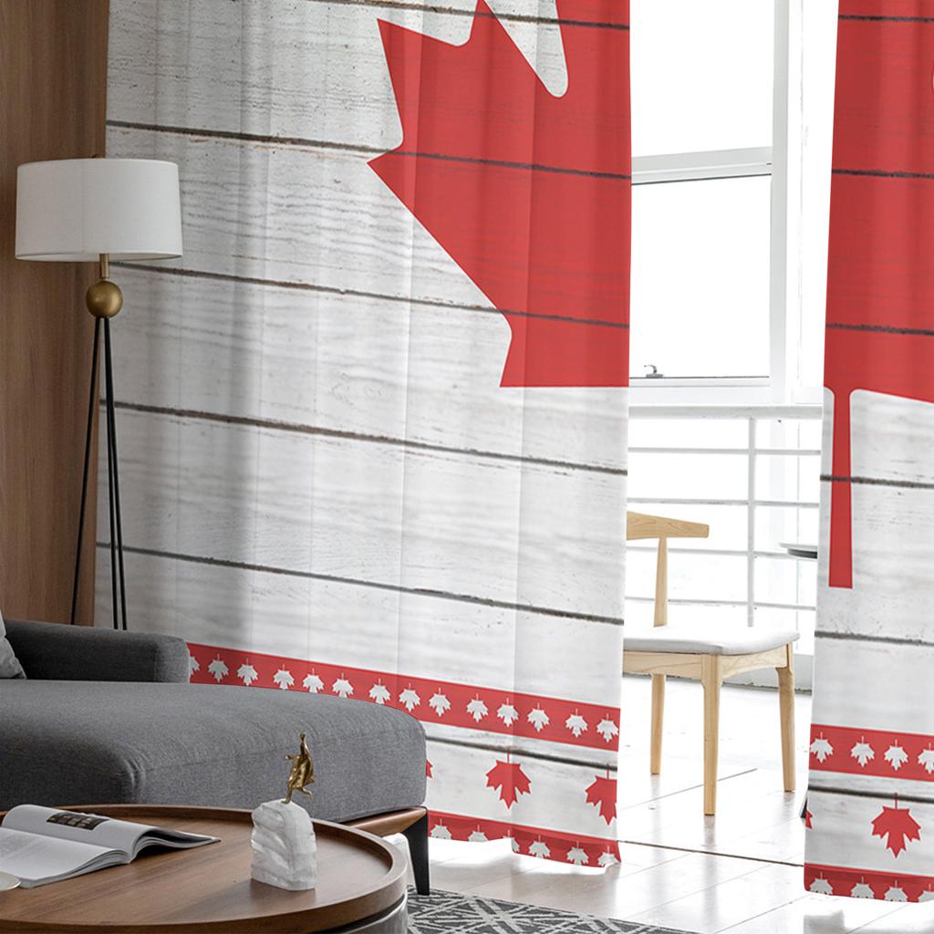 Autumn Maple Leaf Wood Plank Texture Tulle Curtains For Living Room Decoration Modern Chiffon Sheer Voile Kitchen Curtain