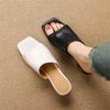Fashion New Summer Slippers Genuine Leather Slippers for Women Fashion Square Toe Ladies Shoes Med Heels Open Toe Slippers Sandals