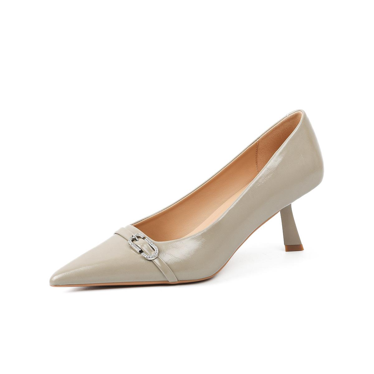 

2025 stiletto high heels are not tired of high-end shoes, metal buckles, versatile commuting, shallow mouth single shoes, soft sole, pointed head. 39 сірий колір