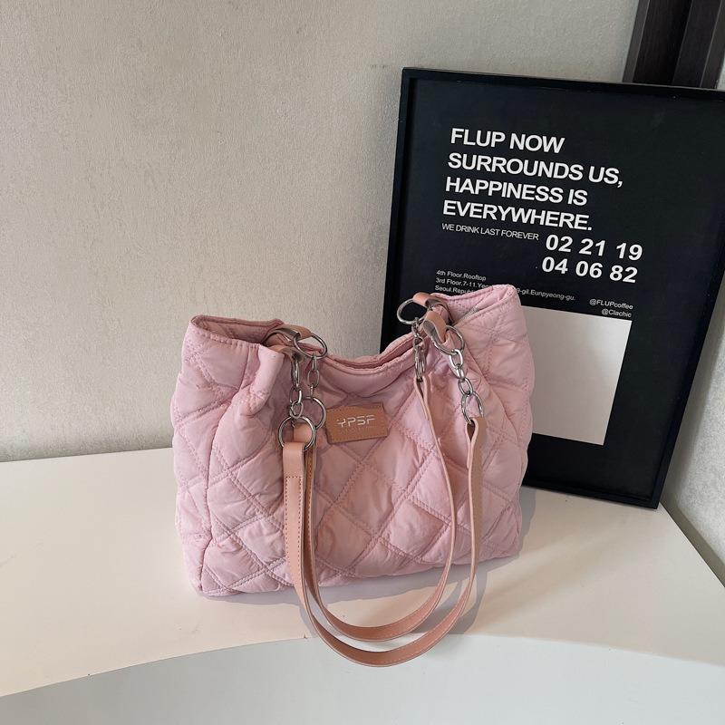 New Large-capacity Cotton Clothing Bag Fashionable Solid Color Simple Diamond Embroidery Thread Shoulder Bag Casual Commuter Hand