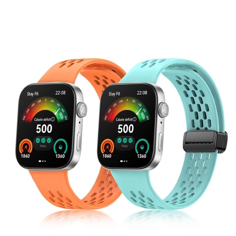 Comfortable Silicone Band with Magnetic Lock Breathable Accessory Sweat Resistant Silicone Watch Strap for Watch Fit3