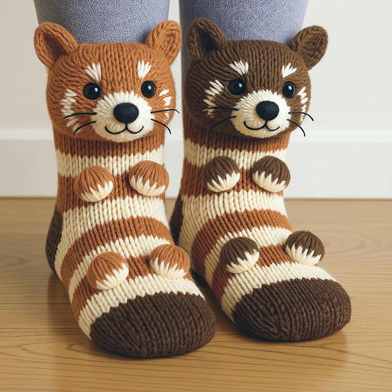 3D Strick Tier Faultier Socken,2025 Weihnachts-Socken für Damen Kollektion Lustig Niedlich Plüschtiere Umarmen Crew Socken für Kind