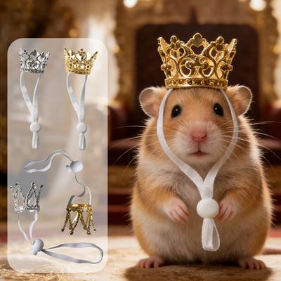 Retro Korona dla Chomika Tiara z Cyrkoniami Opaska na Głowę Mała Tiara dla Zwierząt z Regulowanym Paskiem dla Chomików Papug Królików Akcesorium na Imprezę Urodzinową