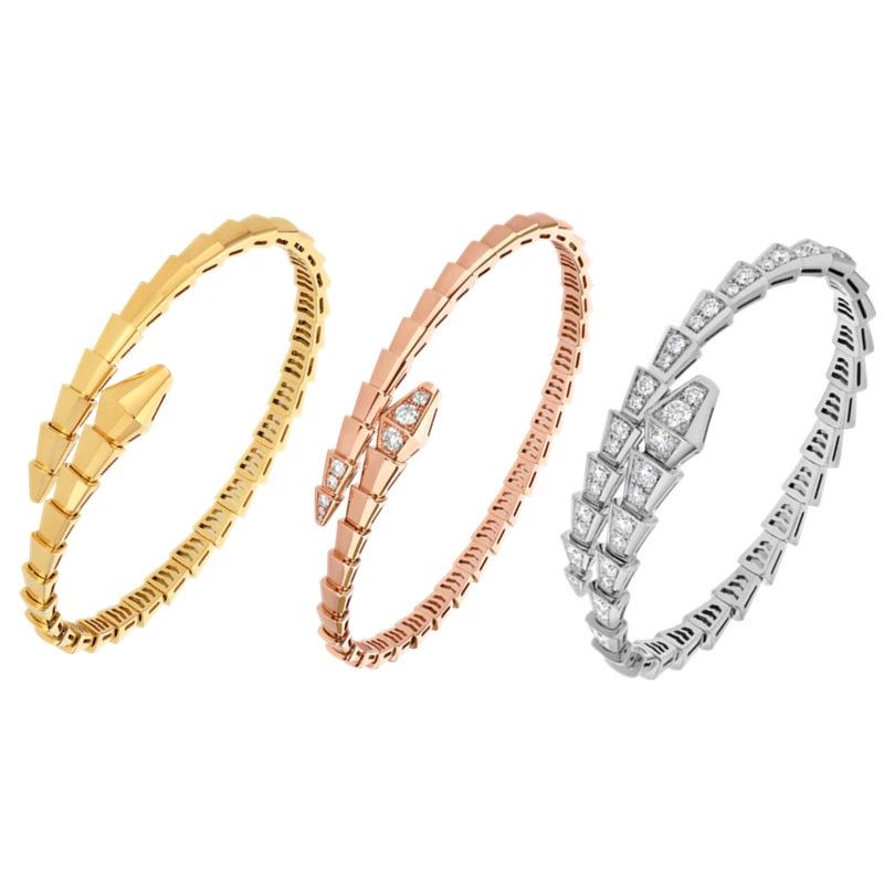 925 Silver CNC Diamond Spirit Snake Bangle: Stylish Two-Circle Snake Bone Bracelet with Full Diamond Accents